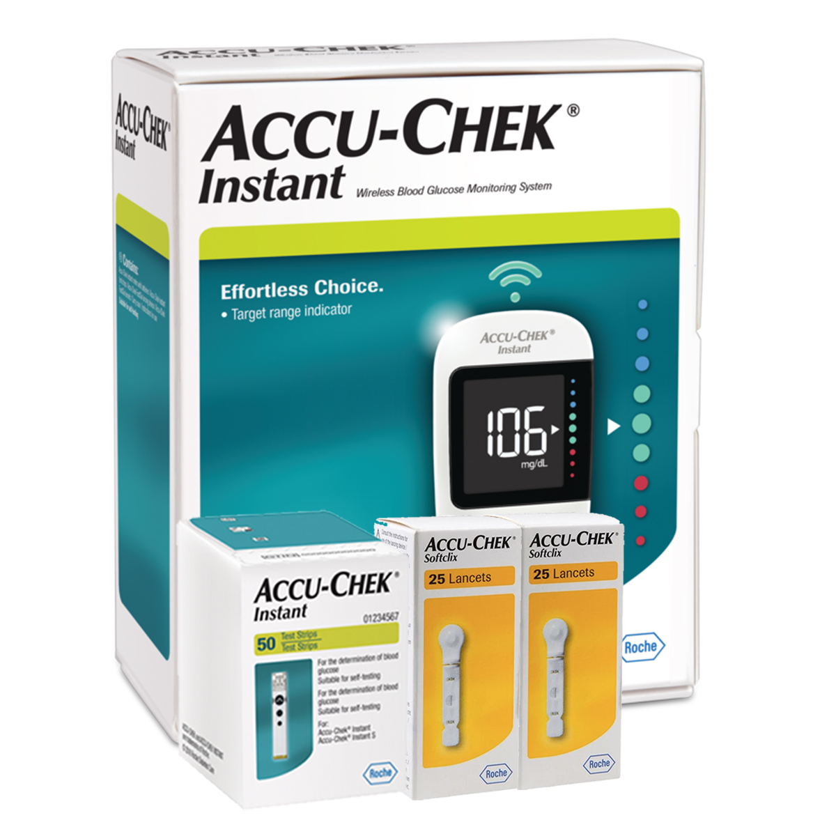 Accu-chek Glucómetro Instant Con 50 Tiras Y 50 Lancetas