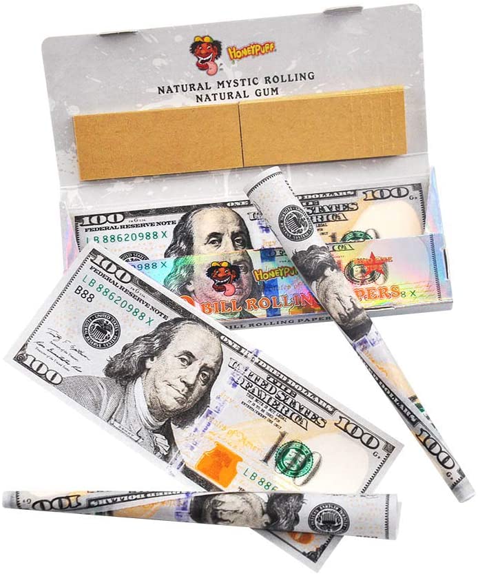 Caja 24 Carteras 24 Papeles C/u Papel de Liar Fumar Estampado Billete $100 Dólar Tamaño King Size