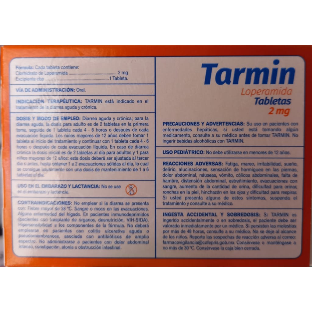Tarmin, Loperamida 2mg caja con 12 tabletas (3 cajas) 