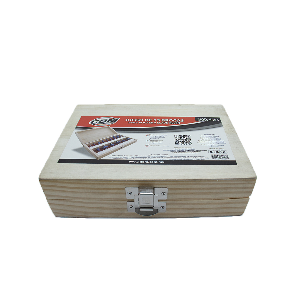 Recortadora Router Makita 3709 de 530W con Cople de 1/4" produce 30,000 RPM para un corte liso y aplicaciones de burilado ligero + juego de 15 Brocas en estuche de madera