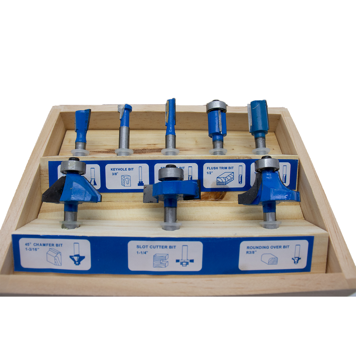 Recortadora Router Makita 3709 de 530W con Cople de 1/4" produce 30,000 RPM para un corte liso y aplicaciones de burilado ligero + juego de 8 Brocas en estuche de madera