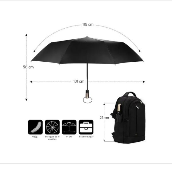 Paraguas Apertura Con Cierre Automático Anti Viento Plegable