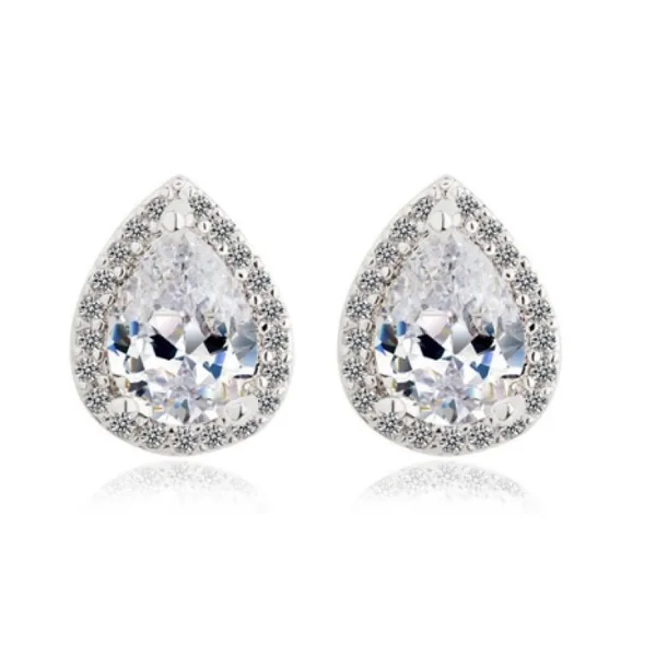 Juego de Anillo Compromiso Gota Zirconias Cubíca y Aretes Plata 925-Amour.