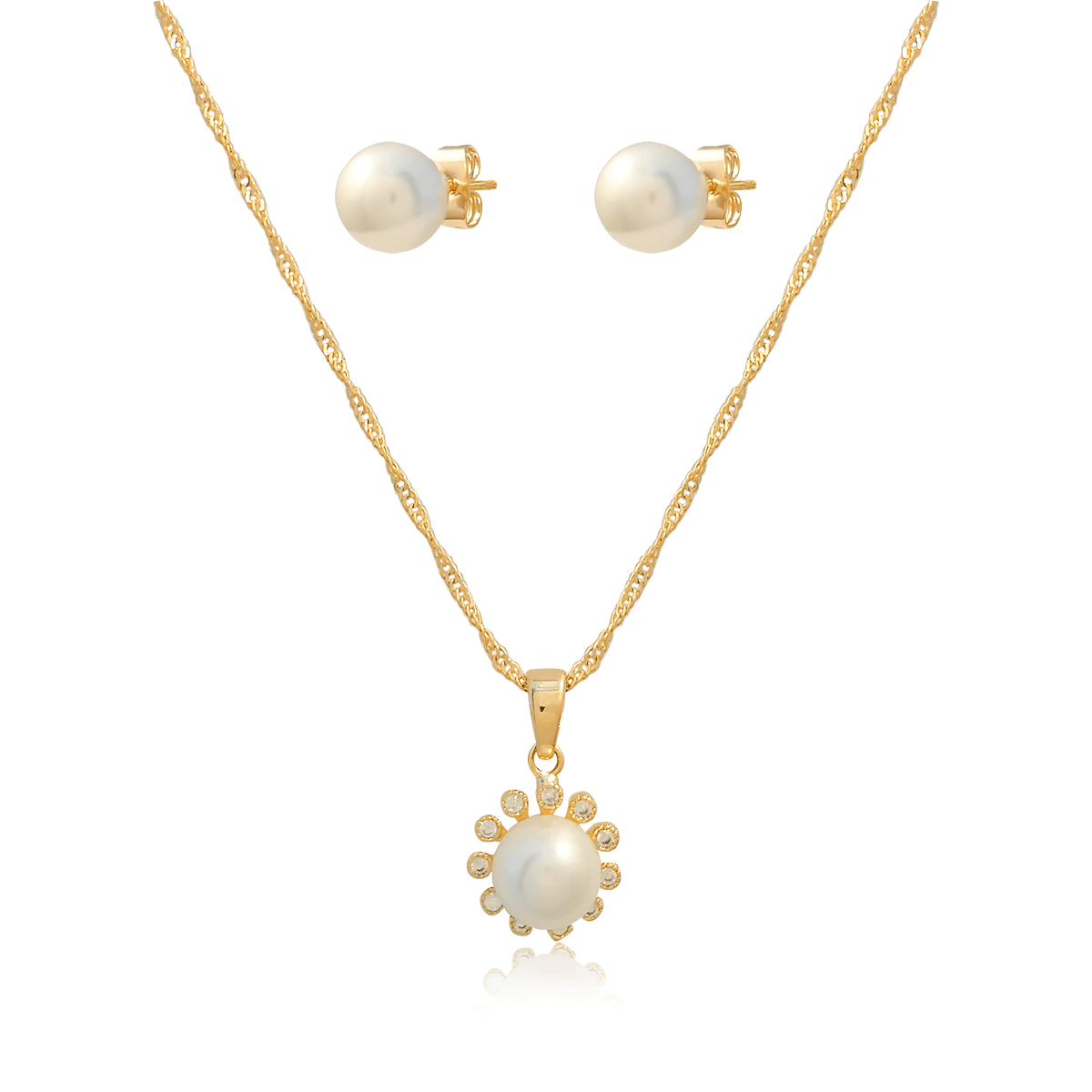 Juego, Kit, Set, de Collar y Aretes, Collar Largo 44 cm doble con Adornos en forma de bolitas, Dije en forma bolas blancas de 2 cm de Diámetro, Aretes colgantes en Forma de bolas blancas #77