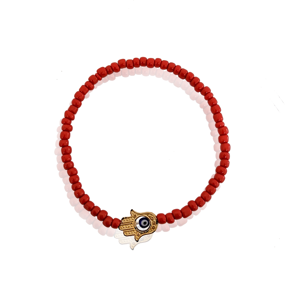 Pulsera Artesanal Bolitas Rojas con Dije dorado #417 21.5 cm largo 0.8 cm ancho