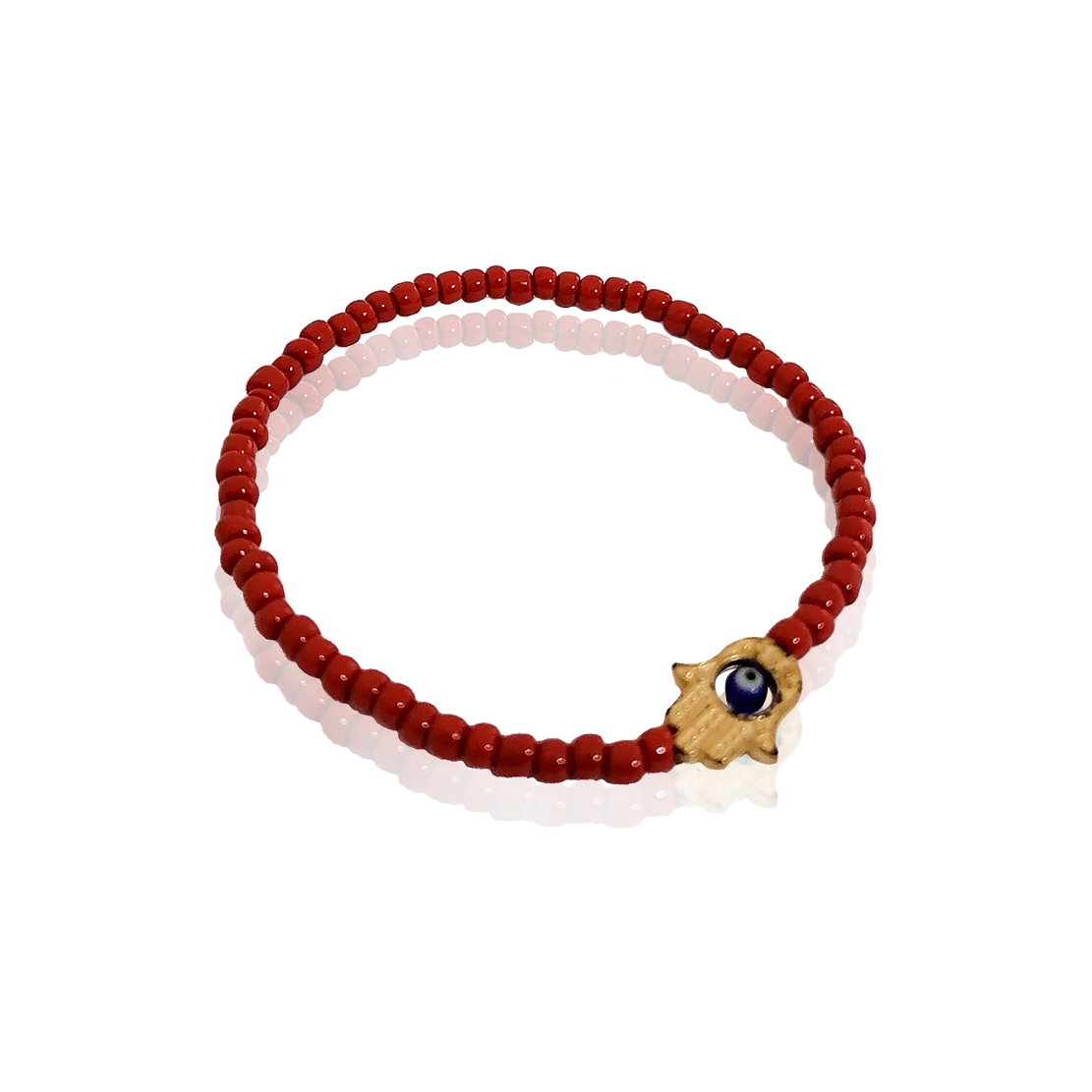 Pulsera Artesanal Bolitas Rojas con Dije dorado #417 21.5 cm largo 0.8 cm ancho