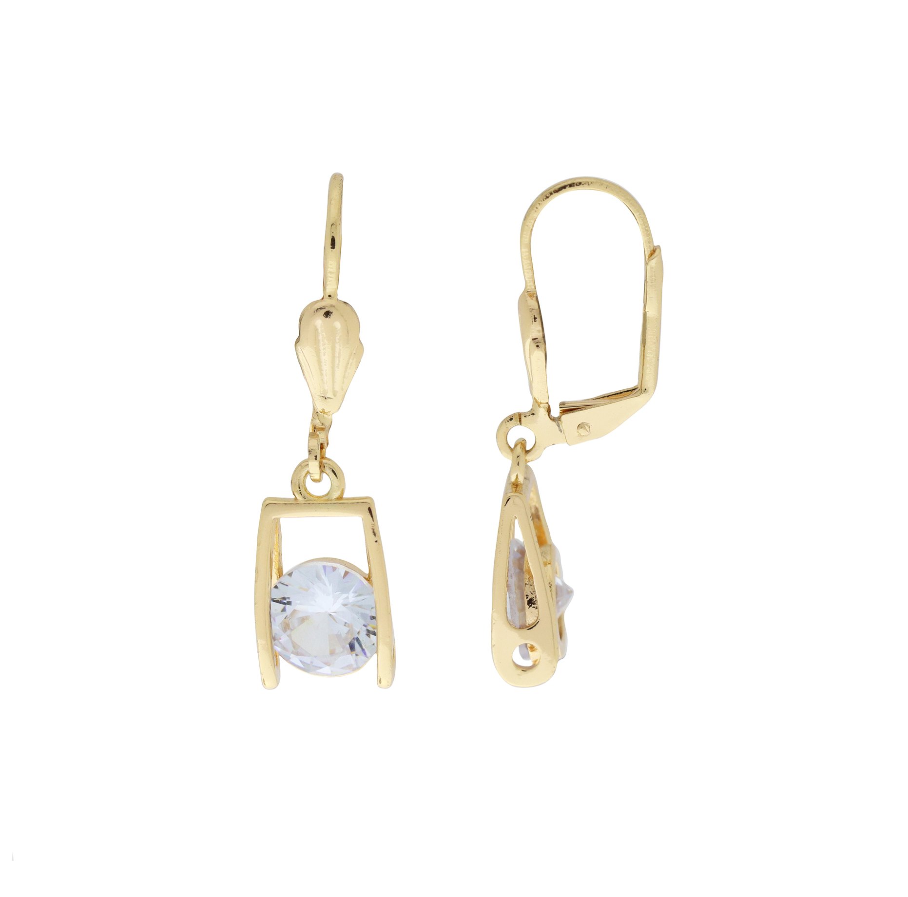 Arete en forma rectangular con zirconia corte diamante en tono blanco