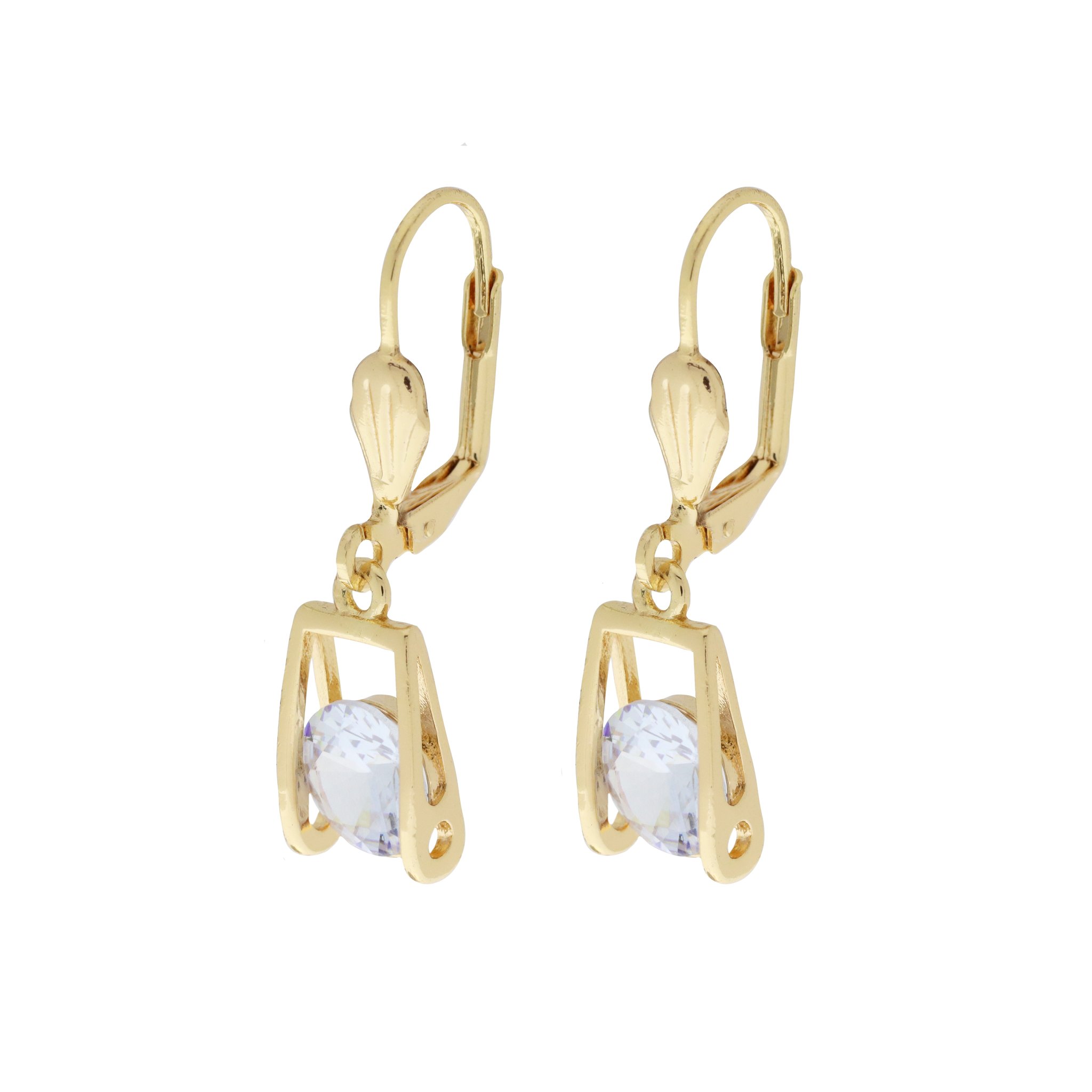 Arete en forma rectangular con zirconia corte diamante en tono blanco