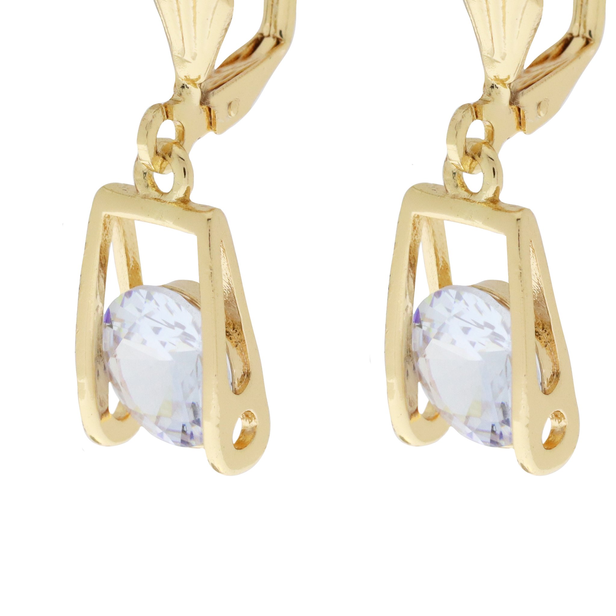 Arete en forma rectangular con zirconia corte diamante en tono blanco