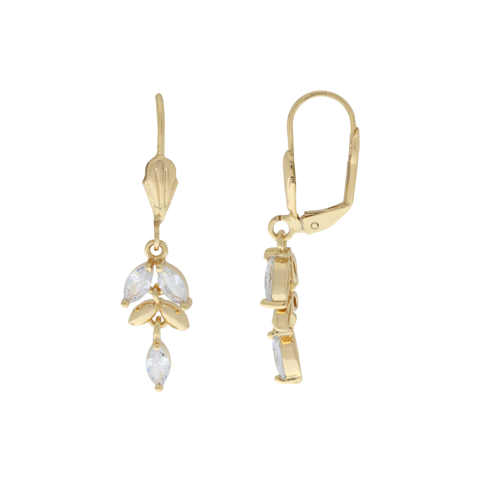 Arete con zirconia blanca en forma de hojas