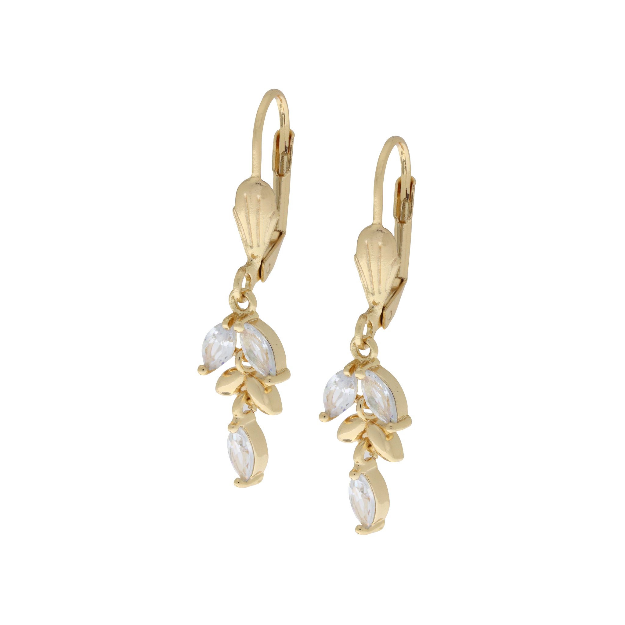 Arete con zirconia blanca en forma de hojas