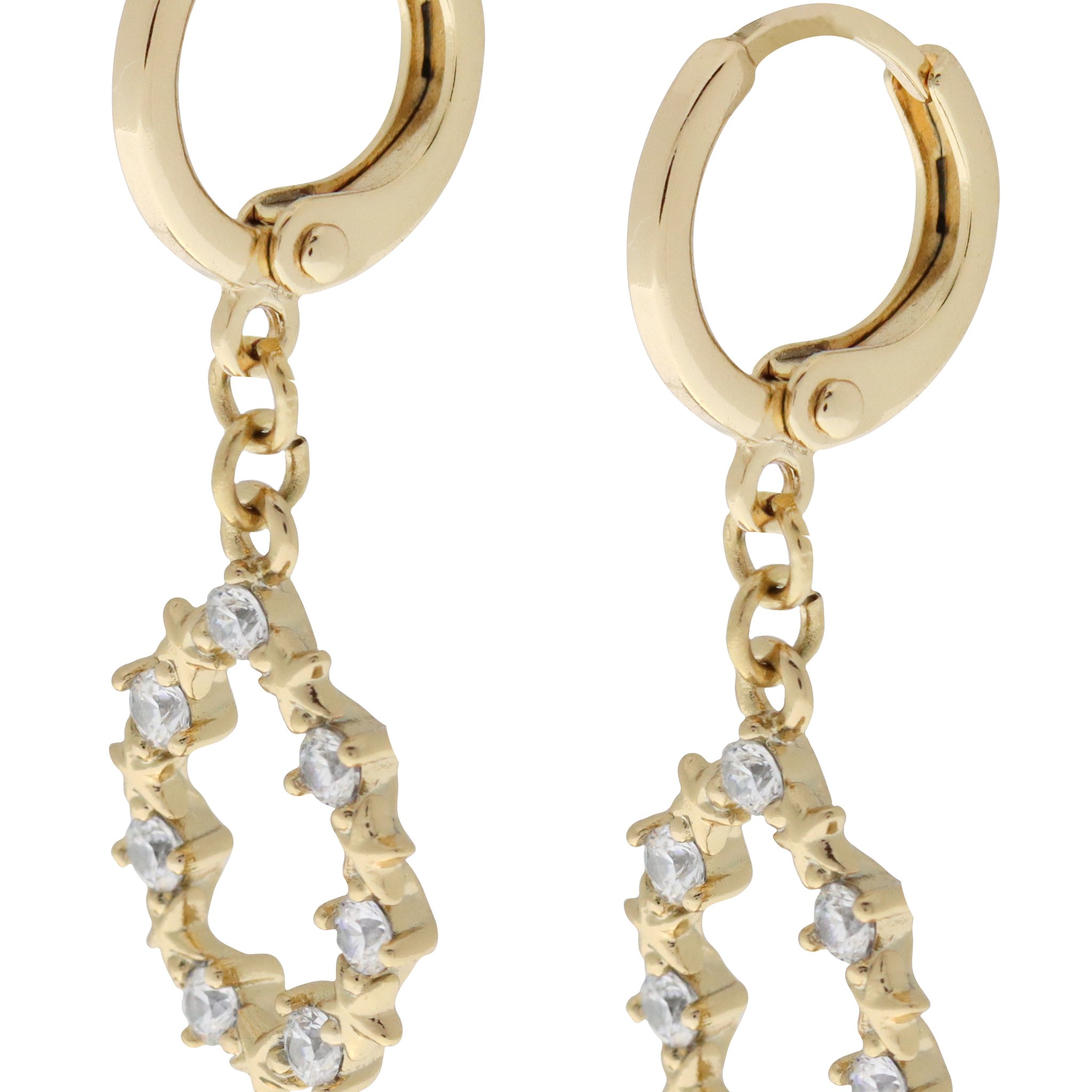 Arete con zirconia blanca en forma de circulo con pequeñas estrellas al rededor