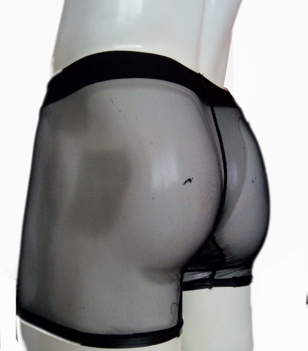 Sexy boxer transparente con aplicación tipo cuero hombre