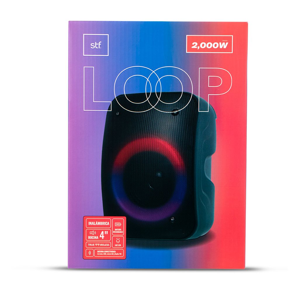 Bocina Inalámbrica Portátil Con Luz LED Loop Stf Negra 4 Pulgadas