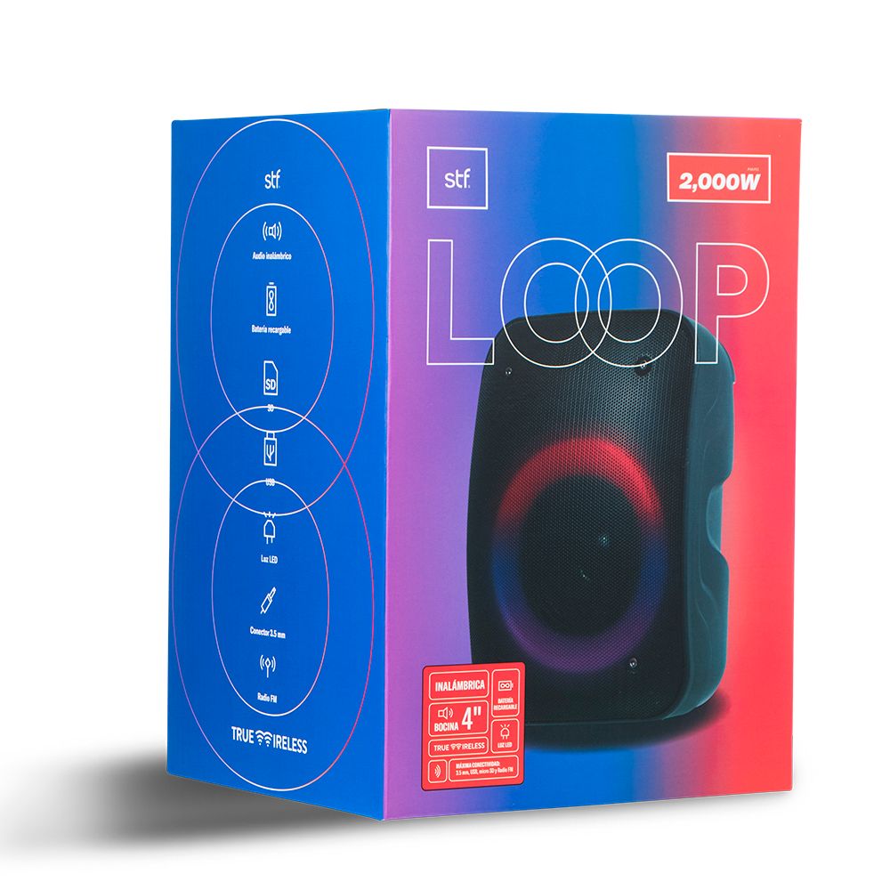 Bocina Inalámbrica Portátil Con Luz LED Loop Stf Negra 4 Pulgadas