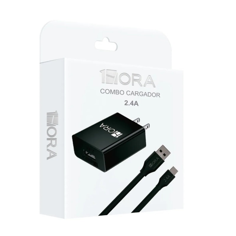 Combo Cargador Tipo C USB 2.4A Con Cable 1Hora
