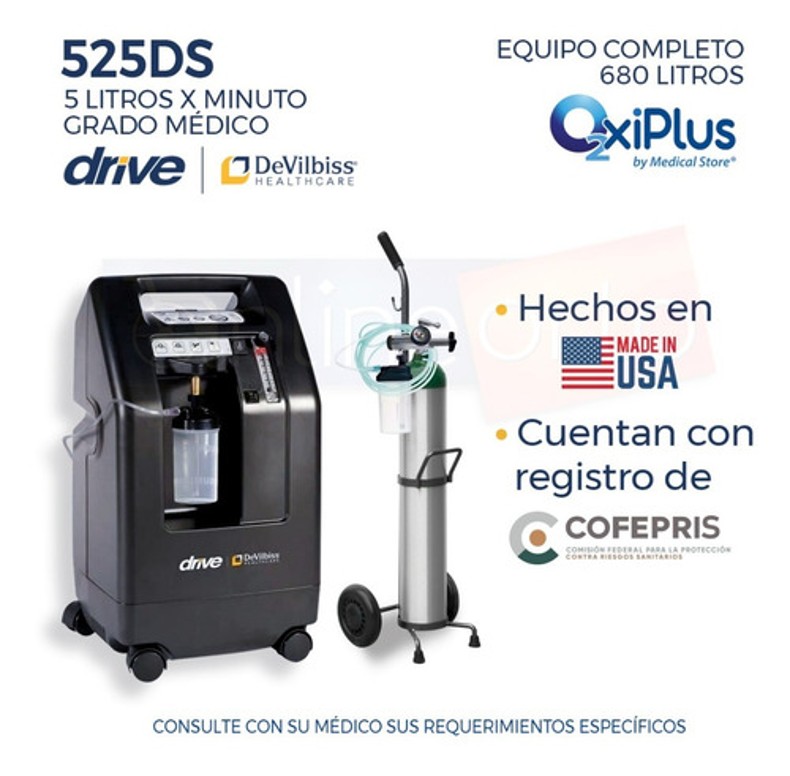 Concentrador Devilbiss 5 Lts + Tanque Oxigeno 682 Lts Equipo Completo