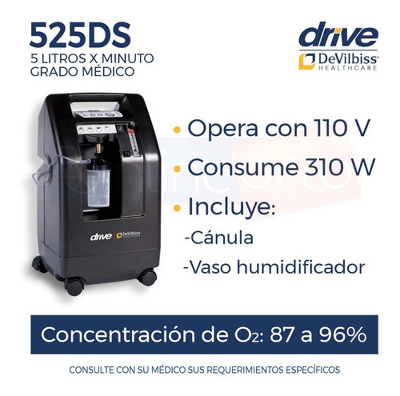 Concentrador Devilbiss 5 Lts + Tanque Oxigeno 682 Lts Equipo Completo
