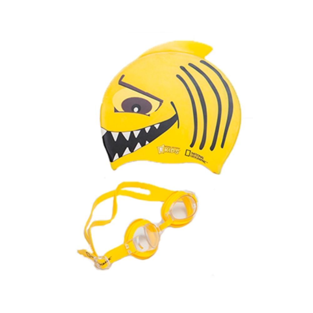 Set de Gorro de Natación para Niño Tiburón Amarillo National Geographic