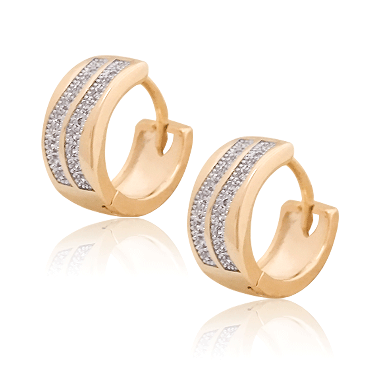 Arracadas Oro 18k Laminado #320 Líneas Ondas con Piedras Altura 1 cm, Ancho 1 cm