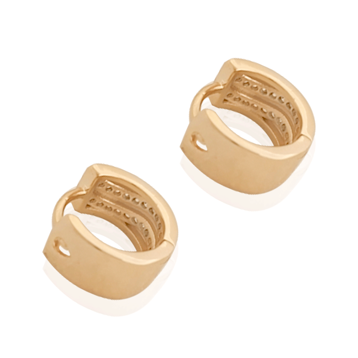 Arracadas Oro 18k Laminado #320 Líneas Ondas con Piedras Altura 1 cm, Ancho 1 cm