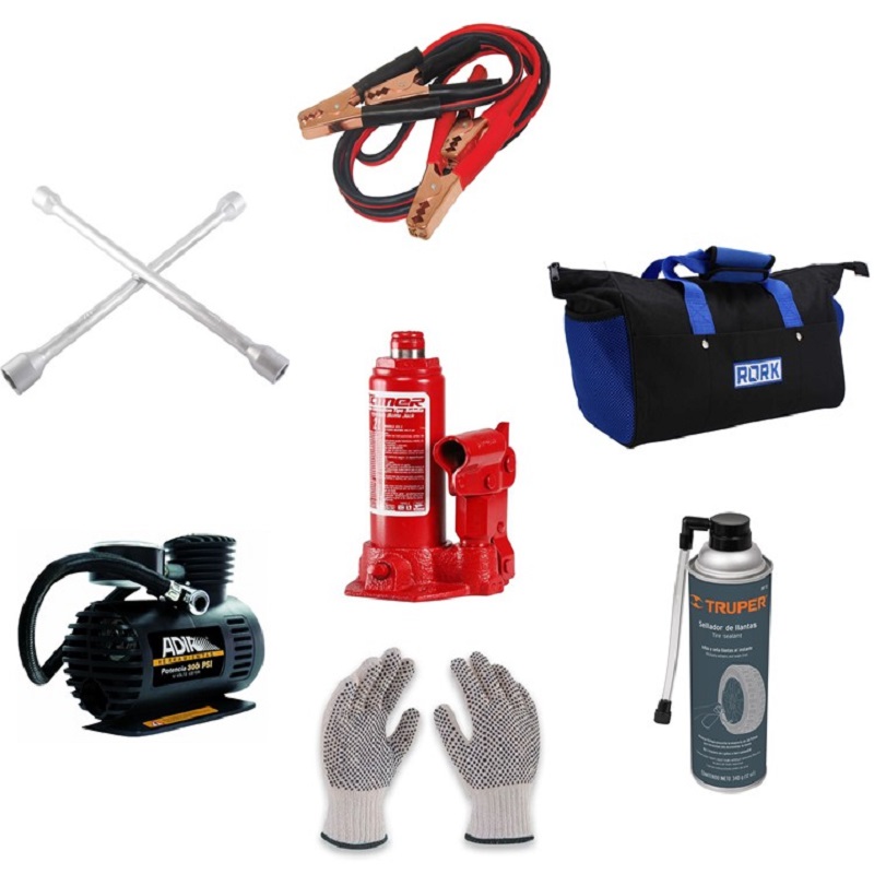 Gato De Botella 2 Toneladas + Kit Automitriz ( Cables, Llave cruz, Maleta, Minicompresor) + Guante y Inflador Gratis