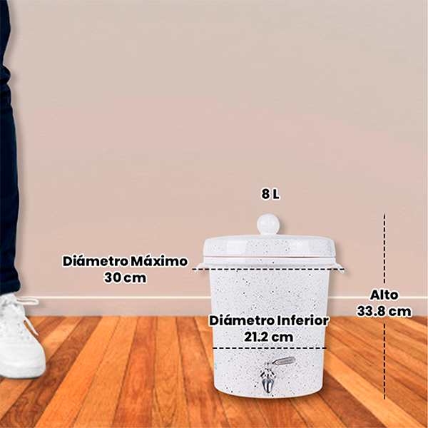Ecofiltro Purificador Dispensador  y Filtro de Agua Cerámica Mediano (8 L) Blanco Puntos