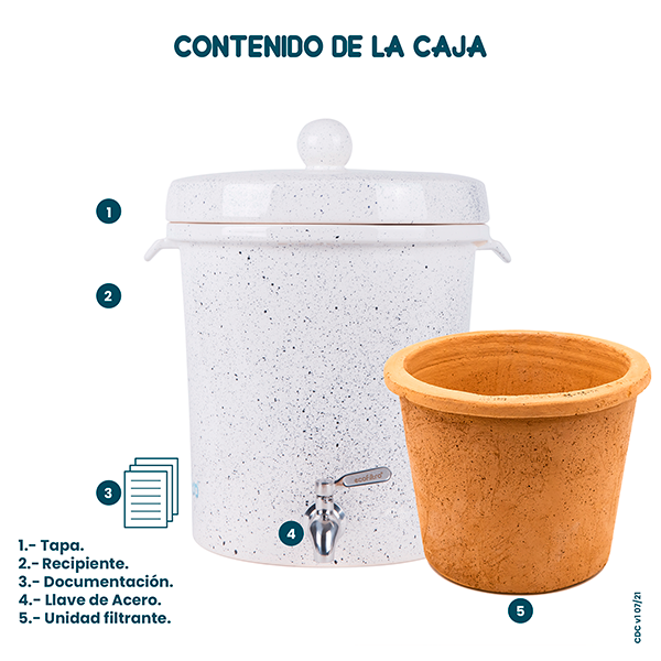 Ecofiltro Purificador Dispensador  y Filtro de Agua Cerámica Mediano (8 L) Blanco Puntos