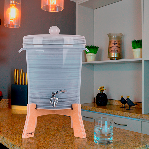 Ecofiltro Purificador Dispensador  y Filtro de Agua Cerámica Mediano (8 L) Gris Rayas