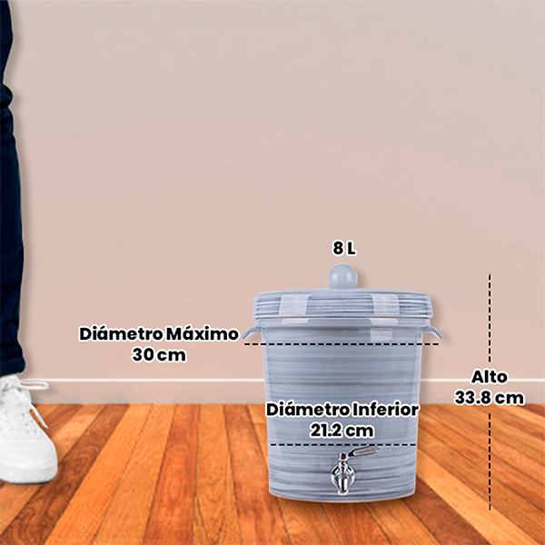 Ecofiltro Purificador Dispensador  y Filtro de Agua Cerámica Mediano (8 L) Gris Rayas