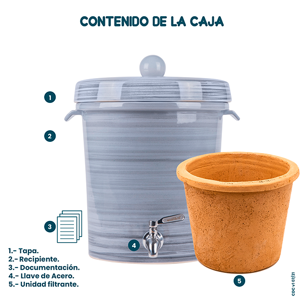 Ecofiltro Purificador Dispensador  y Filtro de Agua Cerámica Mediano (8 L) Gris Rayas