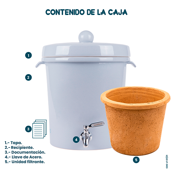 Ecofiltro Purificador Dispensador y Filtro de Agua Cerámica Mediano (8 L) Gris solido