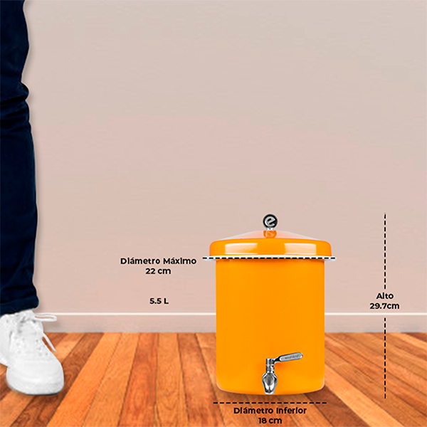 Ecofiltro Purificador Dispensador y Filtro de Agua Peltre Mini (5.5 L) Amarillo