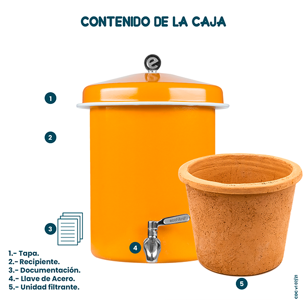 Ecofiltro Purificador Dispensador y Filtro de Agua Peltre Mini (5.5 L) Amarillo
