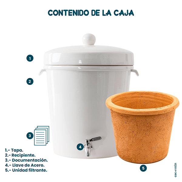 Ecofiltro Purificador Dispensador y Filtro de Agua Cerámica Grande (20 L) Blanco