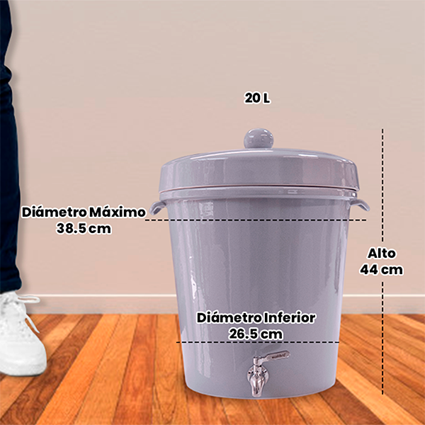 Ecofiltro Purificador Dispensador y Filtro de Agua Cerámica Grande (20 L) Gris