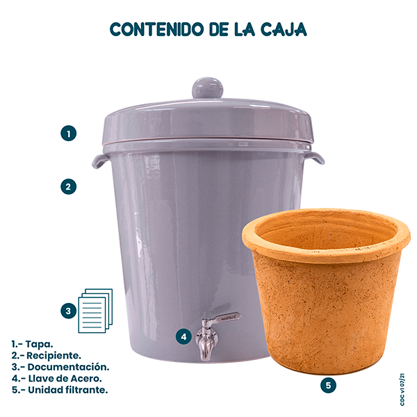 Ecofiltro Purificador Dispensador y Filtro de Agua Cerámica Grande (20 L) Gris
