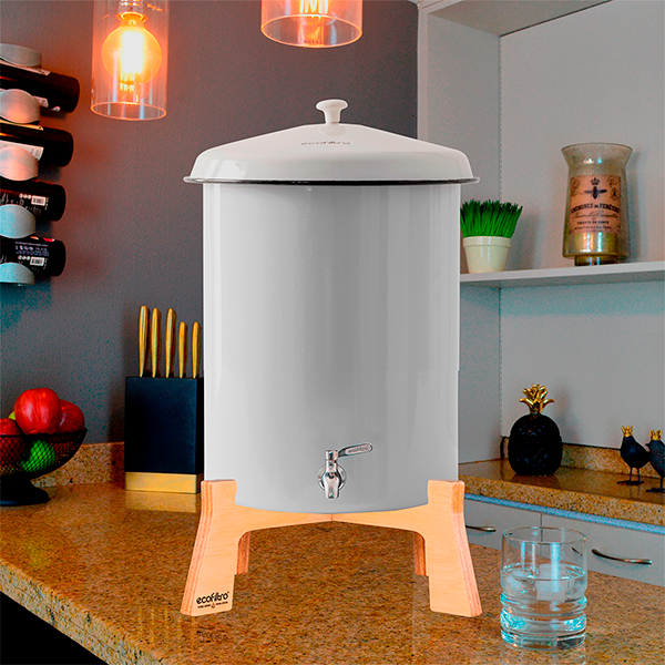 Ecofiltro Purificador Dispensador y Filtro de Agua Peltre Grande (27 L) Llave de Acero Blanco