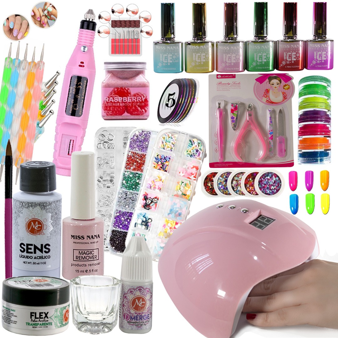 Uñas Decoración De Uñas Kit uñas 83 Piezas Para uñas naturales Acrilicas Gel Postizas Manicura Lampara UV Taladro Esmeril