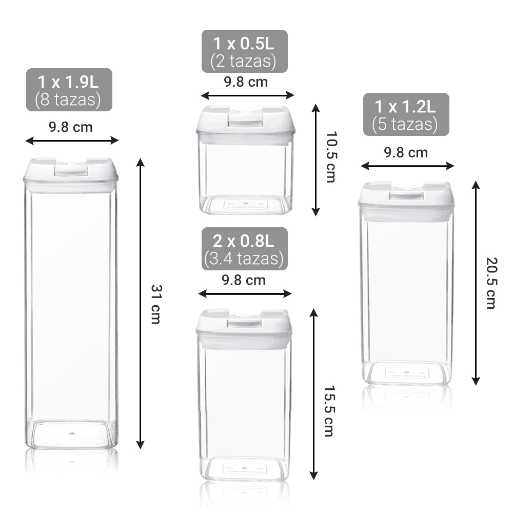 Contenedores Herméticos Lo Necesito Set 5 piezas Transparentes