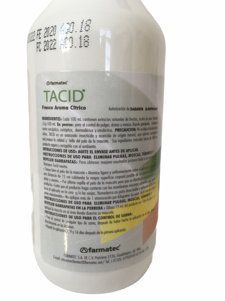 Insecticida Natural para Pulgas, Garrapatas y Sarna TACID 240 ml (Spray)