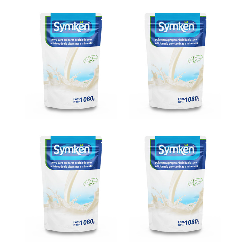 Paquete de 4 piezas Symkën Soya Natural 1,080g | Bebida en polvo | Rinde 12 litros | 100% vegetal | Alta en proteínas | Sin gluten, sin lactosa, sin colesterol