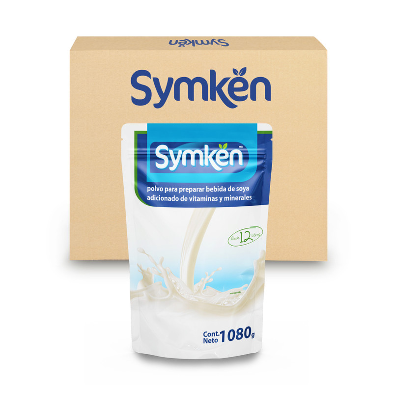 Paquete de 8 piezas Symkën Soya Natural 1,080g | Bebida en polvo | Rinde 12 litros | 100% vegetal | Alta en proteínas | Sin gluten, sin lactosa, sin colesterol