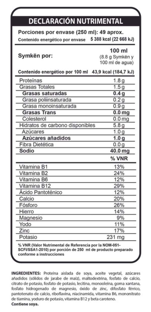 Paquete de 8 piezas Symkën Soya Natural 1,080g | Bebida en polvo | Rinde 12 litros | 100% vegetal | Alta en proteínas | Sin gluten, sin lactosa, sin colesterol