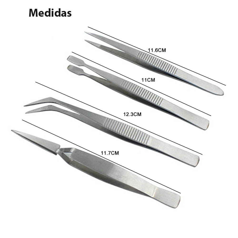 Juego De 4 Pinzas De Precisión Tweezer De Acero Inoxidable