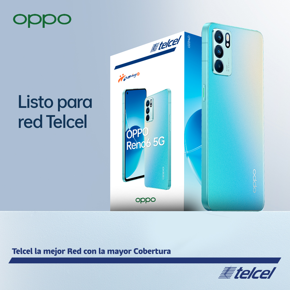 OPPO RENO6 5G Azul TELCEL 128gb 65w Carga Súper Vooc ultradelgado triple cámara