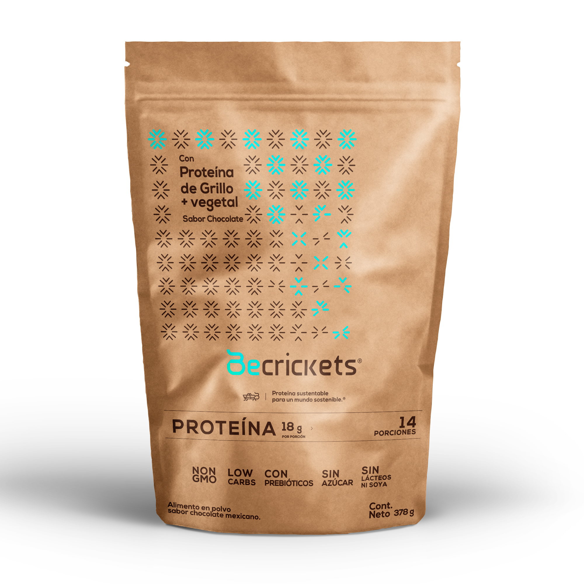 BeCrickets | Hecho en México | Proteína de Grillo + Vegetal | Sabor Chocolate Mexicano | 18 g de Proteína | Alternativa Proteína Vegana | 14 porciones | 378 g