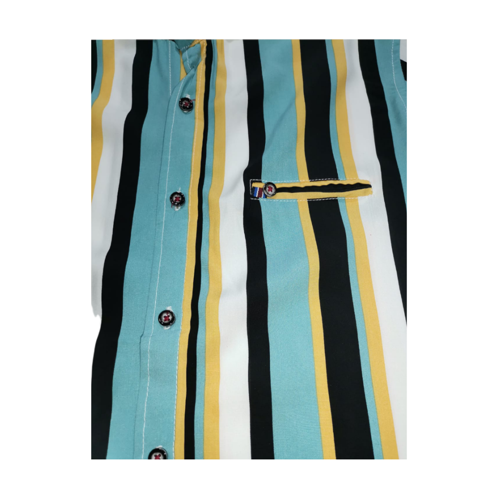 CAMISA RAYAS VERDE Y MOSTAZA MANGA CORTA SLIM FIT PARA HOMBRE 