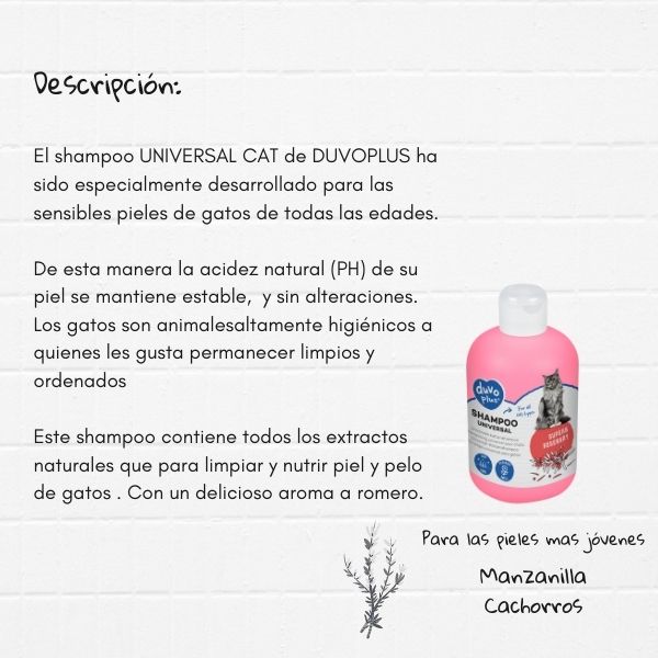 Shampoo Duvo Para Gatos, Efecto Cuidado De Pelaje, 250ml