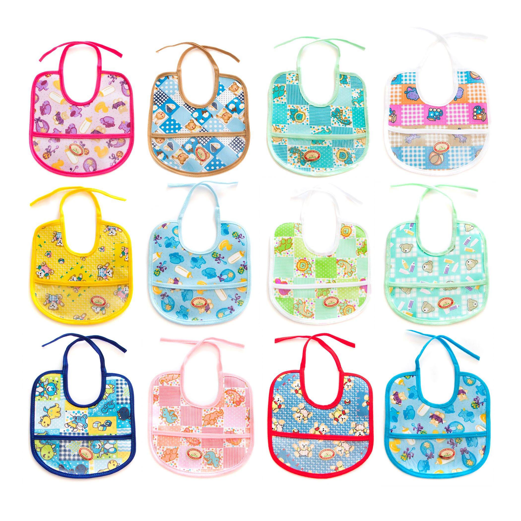 Babero Para Bebé Plastificado Atrás con 12 Piezas